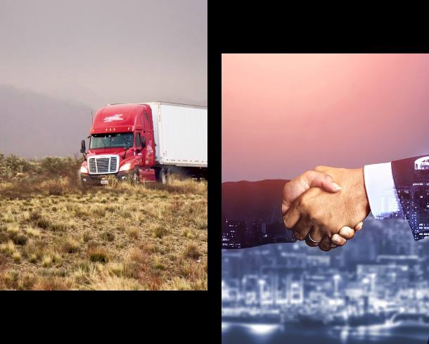 US CityLink truck on the road and a business handshake